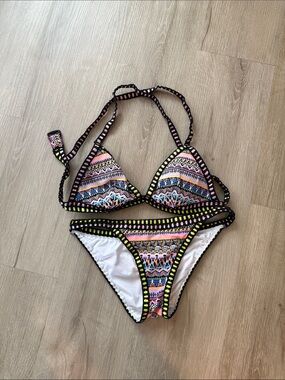 Victoria's Secret Girls Neon Tribal Two-Piece Bikini - Pink, Yellow, Blue